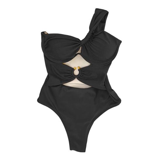 Женский цельный купальник на одно плечо с подкладкой из стали и металлическими пряжками, монокини, сексуальный купальник с S-образной фигурой и полым дизайном