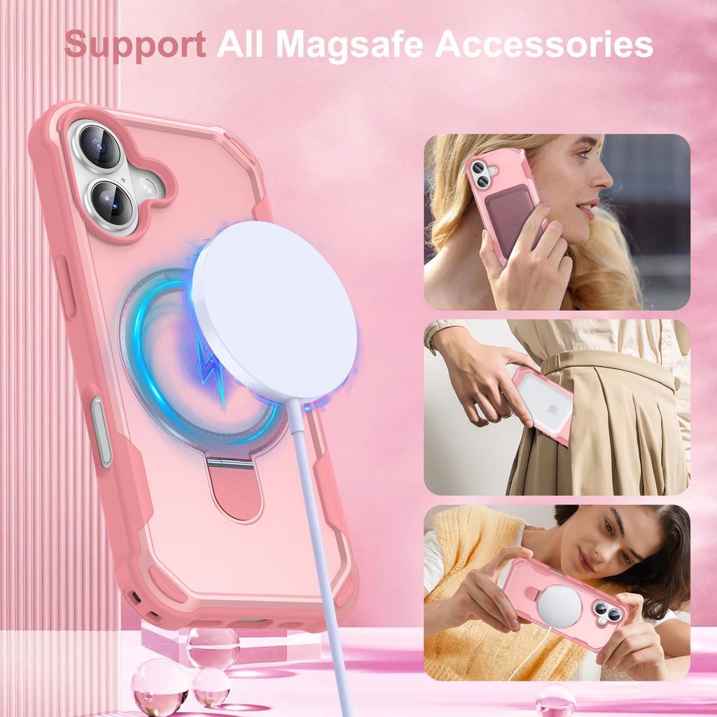 For iPhone 17 Case Compatible with MagSafe Kickstand TPU+PC Shockproof Phone Back Cover