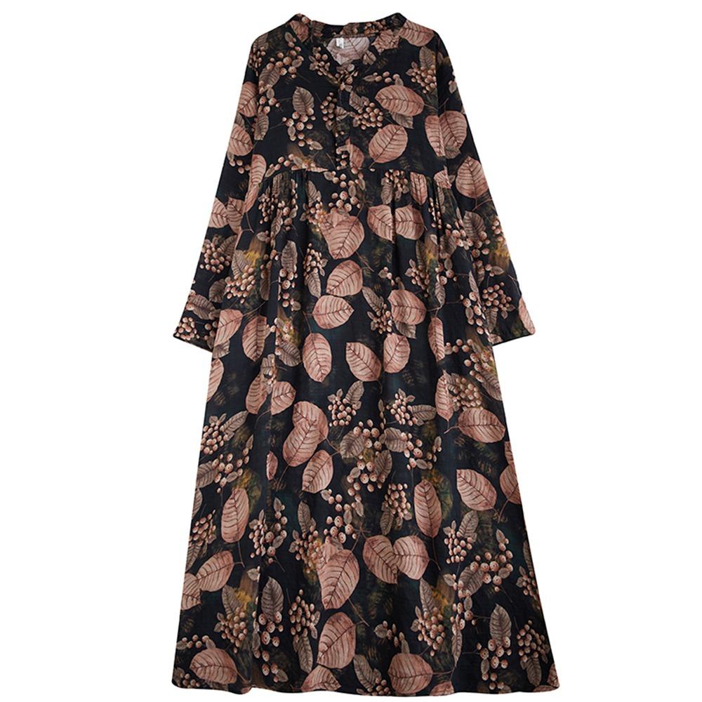 Хлопковые винтажные платья с принтом для женщин весна-осень повседневные свободные платья с длинным рукавом Femme Robe Vestido элегантная модная одежда