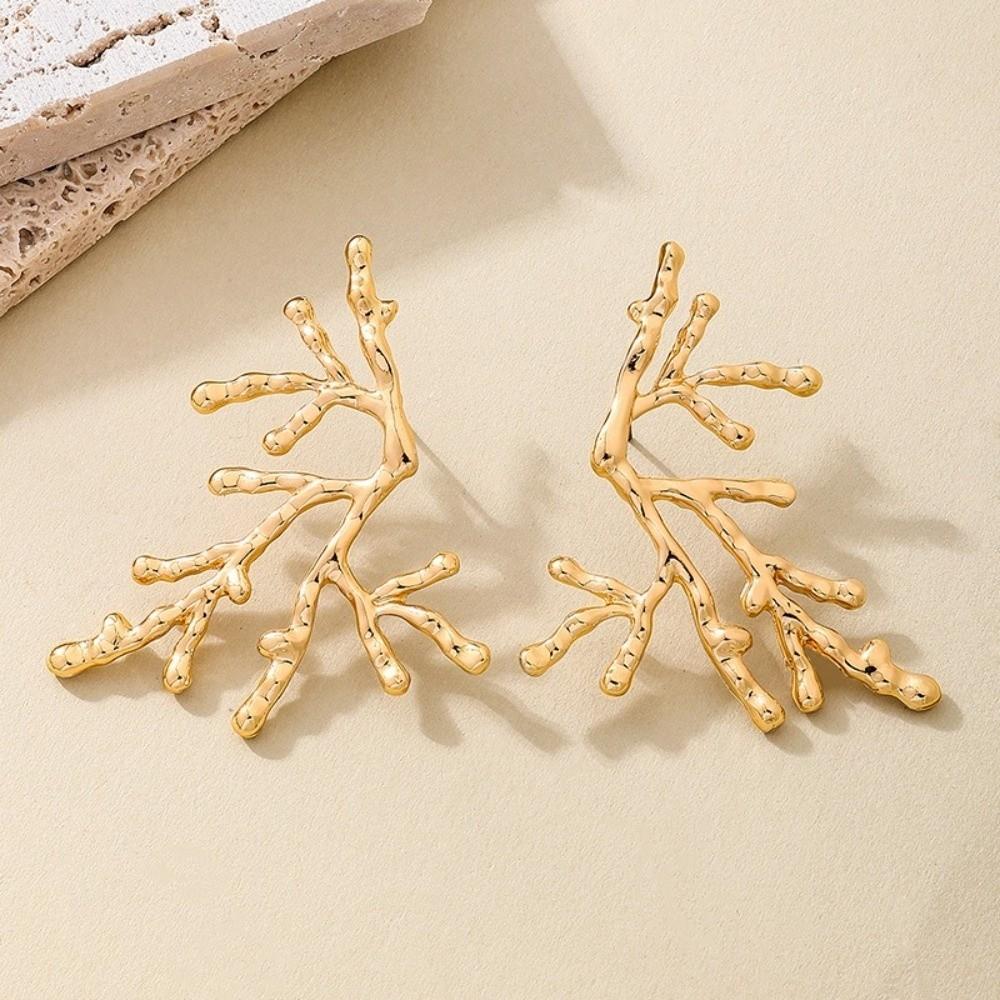 Funny Red Coral Earrings Metal Irregular Earrings Fashionable Coral Branch Earrings Wedding
