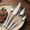 Western Food Tableware Stainless Steel Serrated Steak Knife Sharp Fork Tines Curved Spoon Dishwasher Safe Hammered Texture
