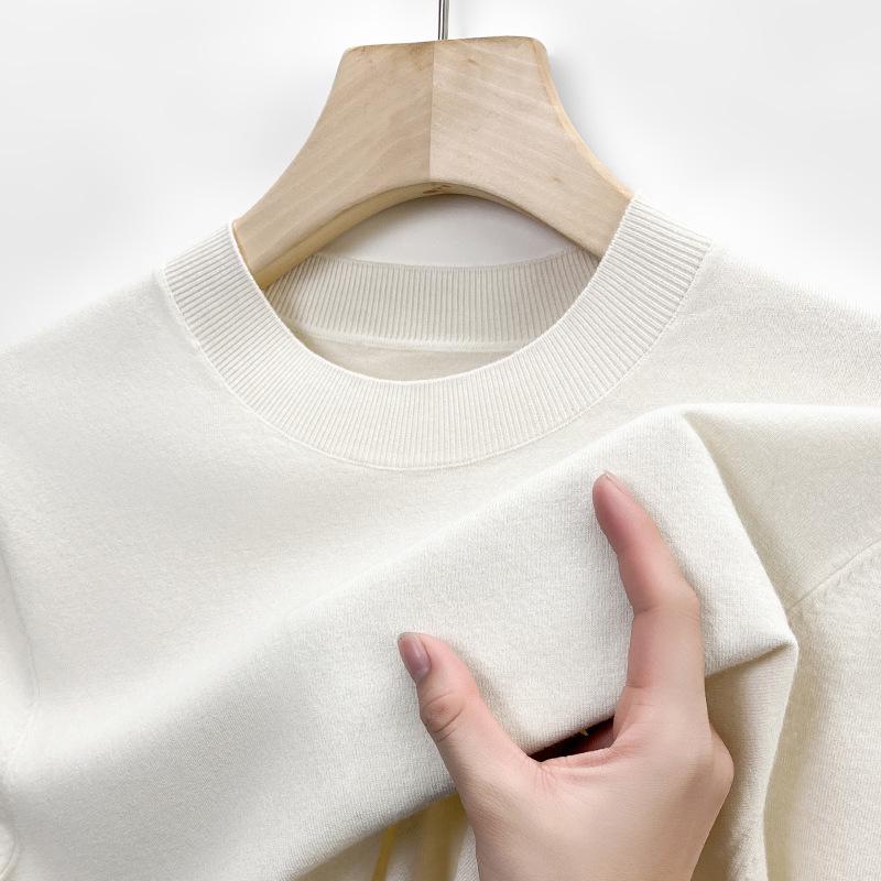 Men's Slim Fit Short-Sleeve Knitwear Versatile Half-High Neck Base Layer for Business Casual