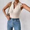 Women's Summer New Solid Colour Polo Collar Slim Pit Stripes Sleeveless Knitted Vest
