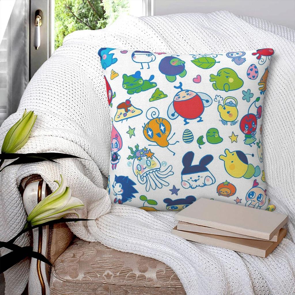 Tamagotchi Friends Square Pillowcase Pillow Cover Polyester Cushion Zip Decorative Comfort Throw Pillow for Home Car