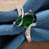 ALIZERO 925 Sterling Silver Rings Emerald Ring For Women Engagement Rings Eternity Band Green Crystal Zircon Ring Jewelry Gift