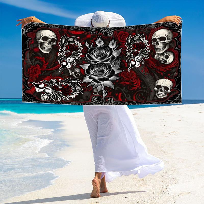 Gothic Skull Print Beach Towel, Large Soft Quick Dry Towel for Beach Camping Swimming