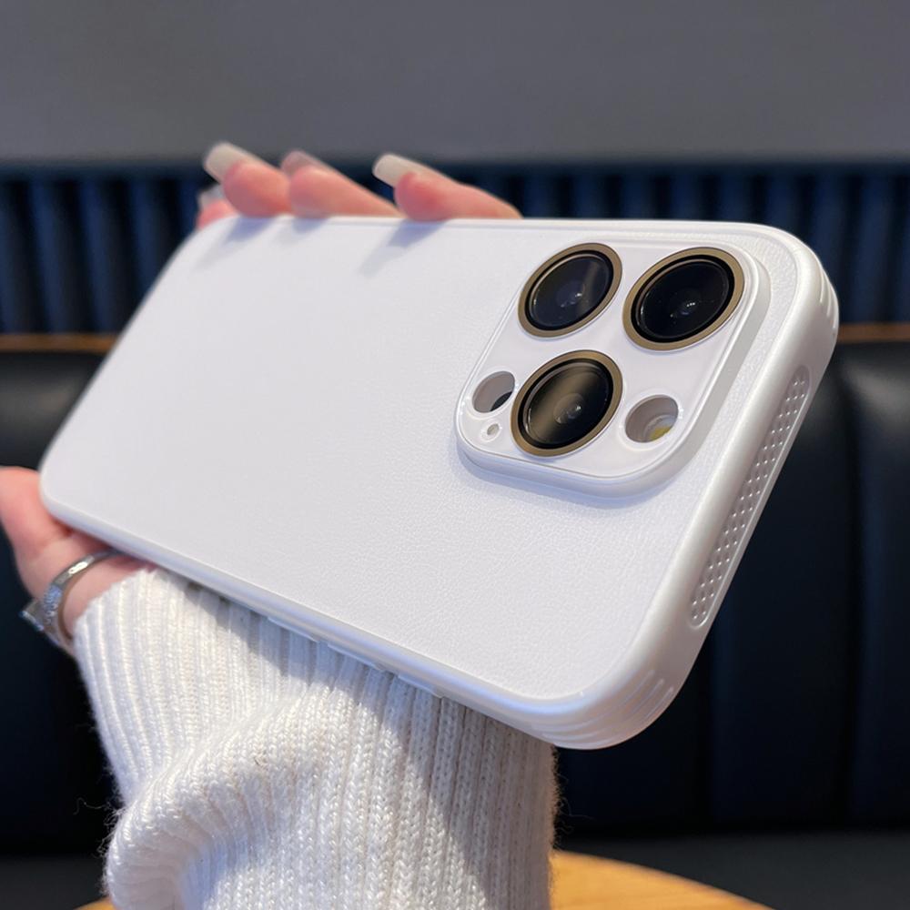 Роскошный кожаный охлаждающий чехол для телефона с узором личи для iPhone 15 14 13 12 Pro Max, защита объектива, рассеивающая тепло крышка