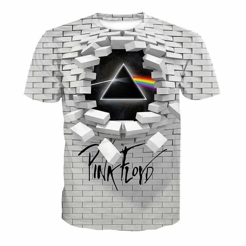 Оверсайз футболка Pink Floyd с ретро-графическим принтом: дизайн со 3D кирпичной стеной и призмой