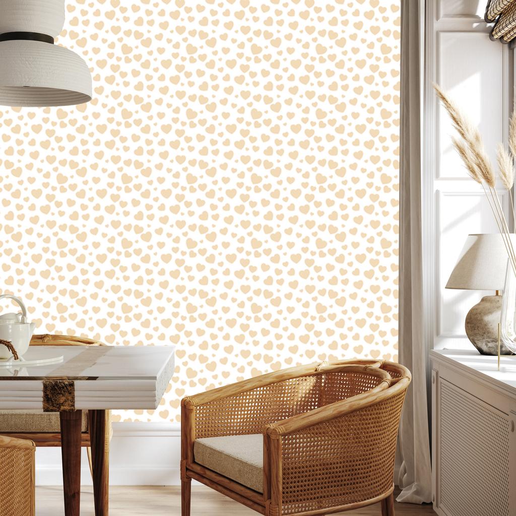 Hearts Wallpaper White and Cream 50x1000