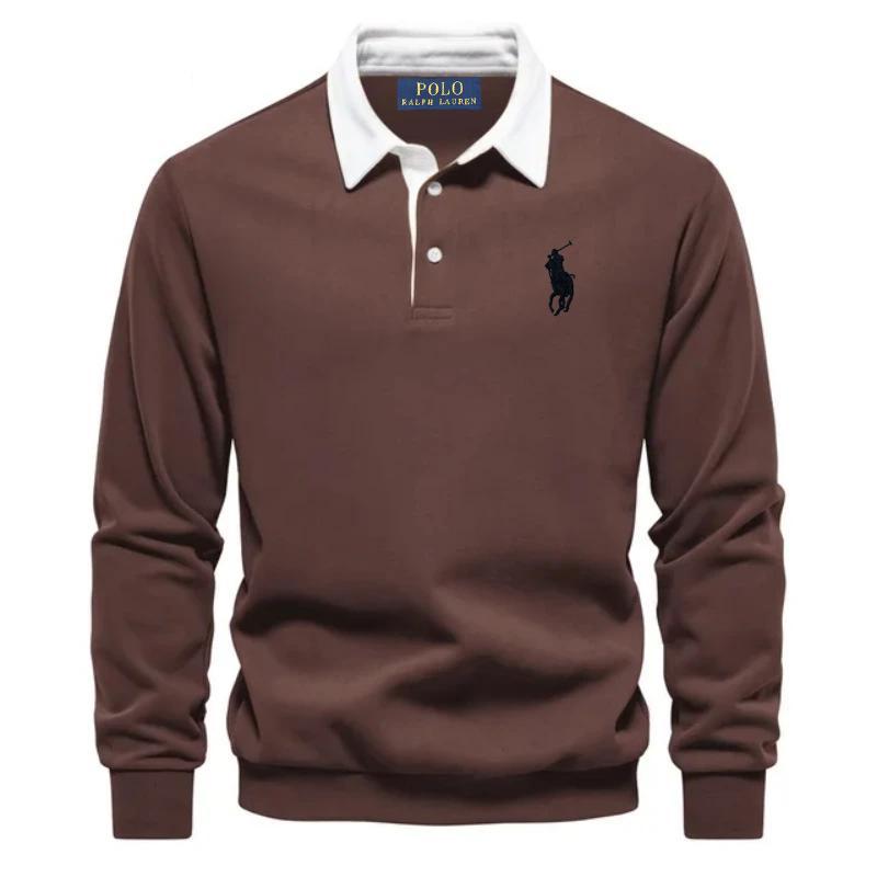 Мужская хлопковая рубашка-поло с длинным рукавом Ralph Lauren с вышивкой лошади для осени и зимы
