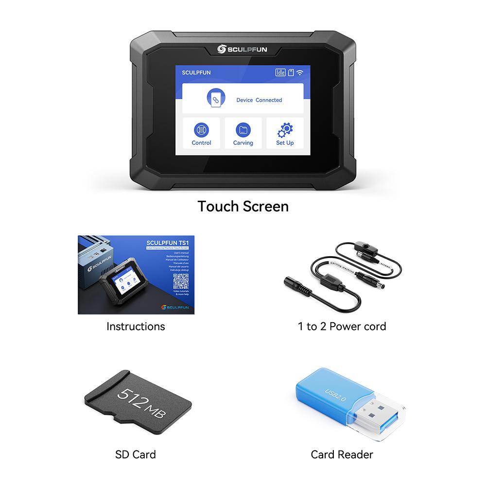 SCULPFUN TS1 3.5-inch Touch Screen, 480x320P, WiFi Connection, with SD Card/ Type-C/ USB/ Power Input Ports