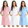 Hospital Lab Coat Uniform S-XXL for Women Adults - Solid Color Scrub Dress with Lapel Collar Short Sleeve and Button Front