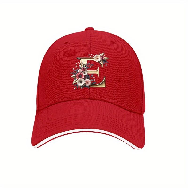 Floral Letter E Baseball Cap Unisex Polyester Casual Adjustable Sun Protection Dad Hat