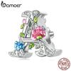 925 Sterling Silver A Letter Hollow Flower Charms Rainbow Beads For Women Jewelry