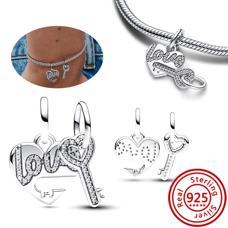 Медь 925 пробы Прозрачный циркон Снежинка Гербарий Крылья ангела и Сердце Сверкающие бусины Подходят для оригинального браслета Pantaro с шармами DIY Циркон