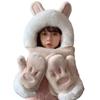Children Ear Fleece Lined Winter Accessory Integrated Hat Scarf Gloves Set Children Winter Hat with Integrated Gloves