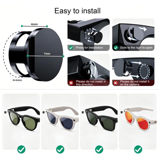 Camera Privacy Cover for Meta Smart Glasses, Signal Friendly Light Dimmable Sticker with Snap And Slide Design, Easy Install Camera Lens Cover