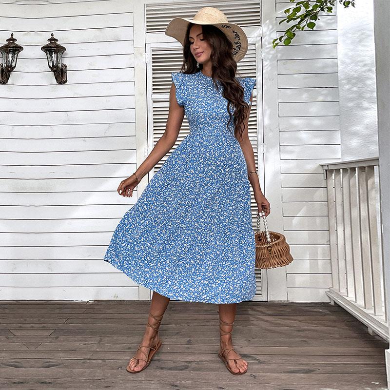 Летнее ретро женское шикарное длинное платье миди без рукавов с высокой талией и цветочным принтом