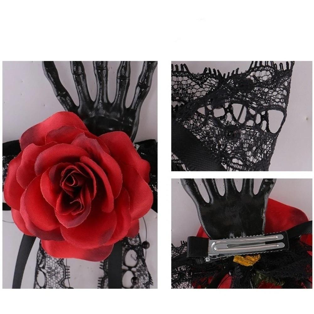 Rose Lace Edge Skeleton Hand Hair Clip Dark Style Ghost Hand Hair Accessories Bone Side Clip Photo