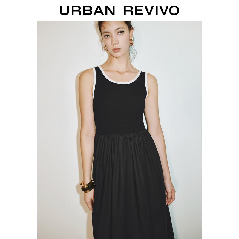 UR 2025 Spring French Colorblock Knit A-line Dress