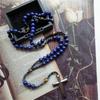 Quality Blue Stone Rosary Necklace with Cross for Men Nightclubs Fine Craftsmanship, Rosary Prayer Religious Necklace