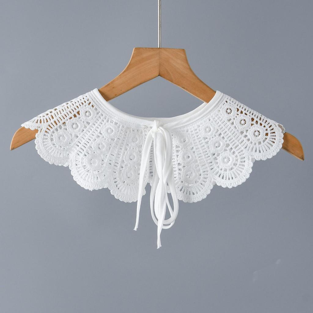 Sweet Shirt Fake Collar Shwal with Straps Women's Shirt Fake Collar Shawl Wrap Hollow Out Embroidery Vintage Short Capelet