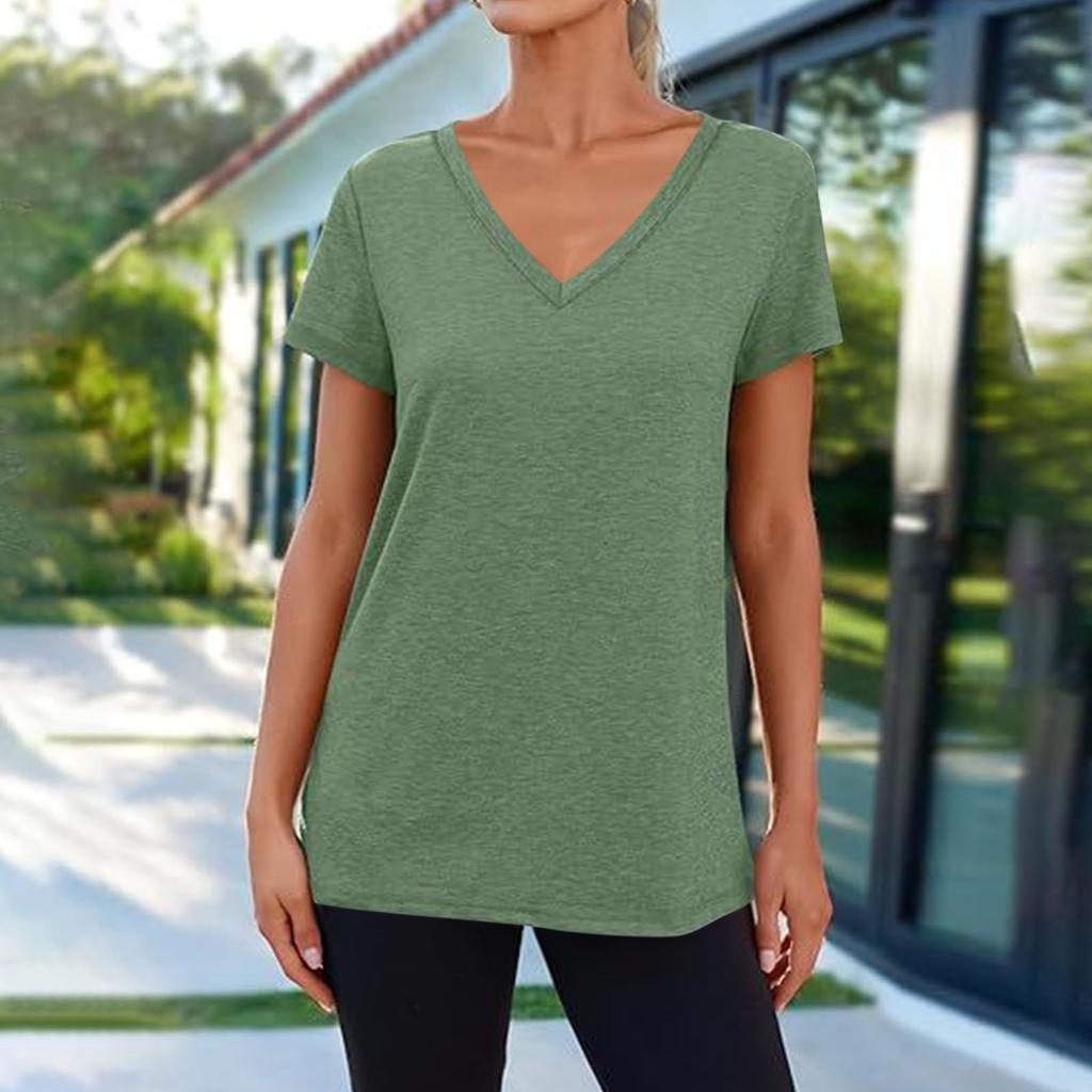 Футболки с коротким рукавом и V-образным вырезом, футболки для женщин, модные топы, модный легкий мягкий повседневный летний топ