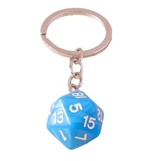 Yousheng Dice Keychain 20 Sides Number Curved Stainless Polished Chain Geometric Car Key Holder Handbag DIY Pendant Key Organizer