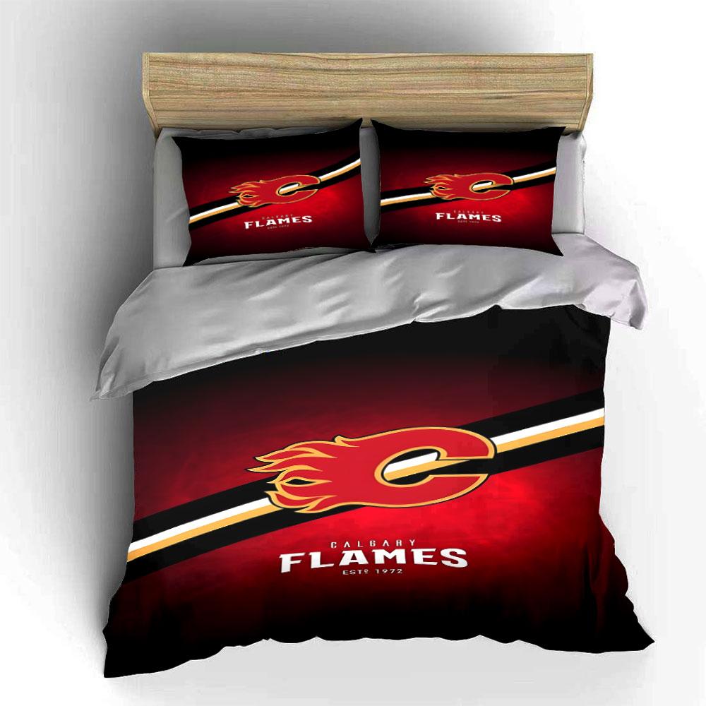 "Calgary Flames Logo Design Bedding Set" Print Bedding Set Duvet Cover Pillowcases (1* Duvet Cover 2* Pillowcases Do Not Include Comforter)