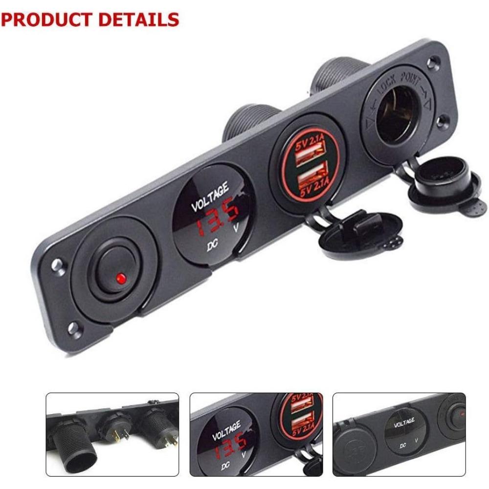 Двойное зарядное устройство USB + светодиодный вольтметр + розетка 12 В / 24 В 3 в 1 многофункциональная панель с тремя отверстиями для грузовика, прицепа, лодки, кемпера, автодома