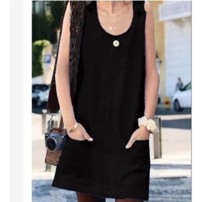 Повседневное летнее платье с карманом и бретелями на пуговицах
