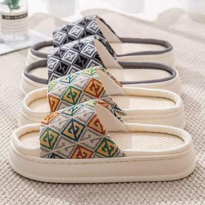 Женские льняные тапочки высокого класса, весенне-летние, для дома, нескользящие, домашние, на все четыре сезона, хлопково-льняные тапочки, легкие и прозрачные