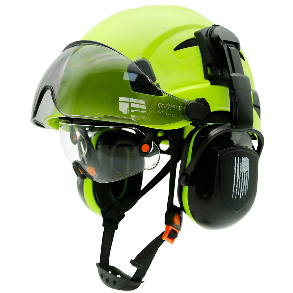 Safety Helmet With Visors Built In Goggles Contrast Color Earmuff Noise Reduction for Engineer Hard Hat ANSI Industrial Work Cap