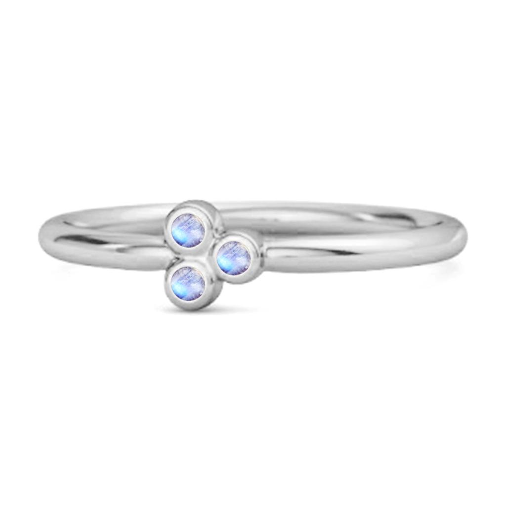 Moonstone Triple Bezel Cluster Ring - 925 Sterling Silver