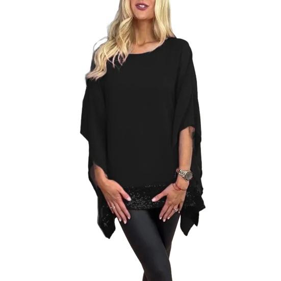 Женские топы с пайетками и нерегулярным дизайном, свободные шаль-пуловеры, топы с круглым вырезом и рукавами «летучая мышь»