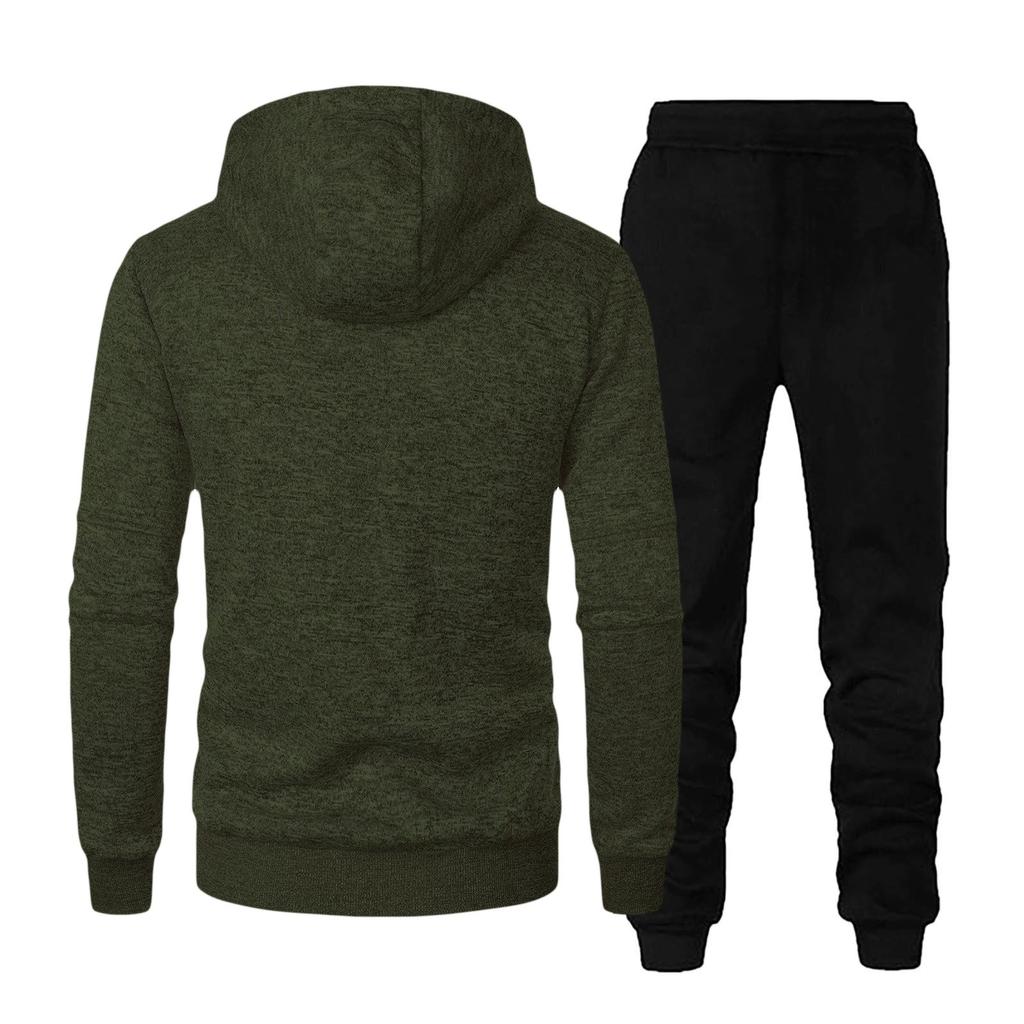 Мужская осенне-зимняя однотонная толстовка с длинным рукавом на молнии с капюшоном и брюками
