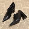 European and American Retro Small Leather Shoes Women's Single Shoes Autumn and Winter New High Heels Pointed Thick Heels Women's Shoes Fashion High