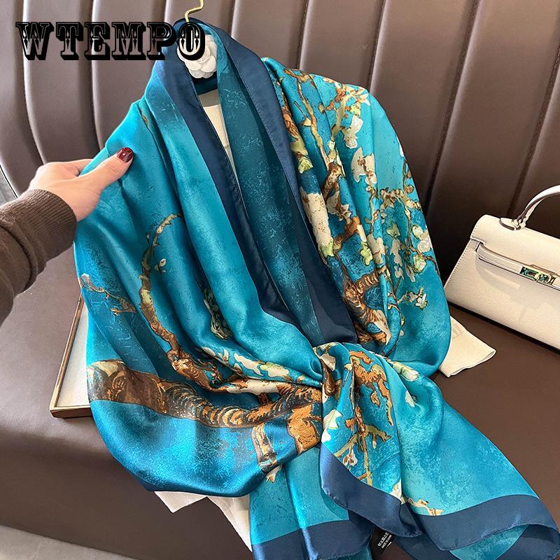 Fashion Silk Scarf Women Shawls Female Cover Flowers for Traveling Sun Protect Sunscreen Beach Scarves Air Conditioning Wraps
