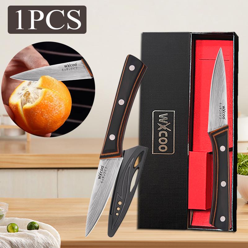 WXCOO 4" Japanese Fruit Knife with Gift Box Sharp Blade Kitchen Chef Knife Ergonomic Wood Handle Stainless Steel Santoku Knives