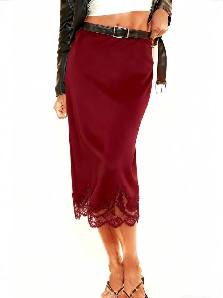 Элегантная женская юбка из атласа и шелка с кружевной аппликацией
