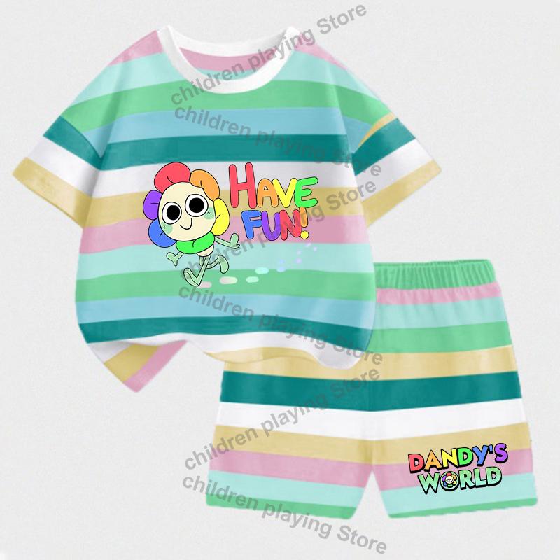 Dandys World Детские полосатые комплекты Летние футболки с шортами для девочек и мальчиков Костюмы с милым принтом Повседневная спортивная одежда Детская одежда для сна Подарки