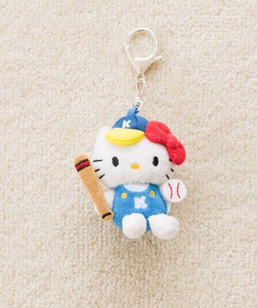 Hello Kitty Plush Mascot Holder Pendant Plush Key Ring Keychain Cute Character Merchandise 50th Anniversary [Reloading] (Blue, Baseball) [Used]