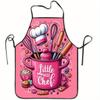 1pc Pink Sleeveless Apron with Dessert-Themed Design - Cupcake & Pastry Print Kitchen Apron Suitable for Home Baking, Polyester