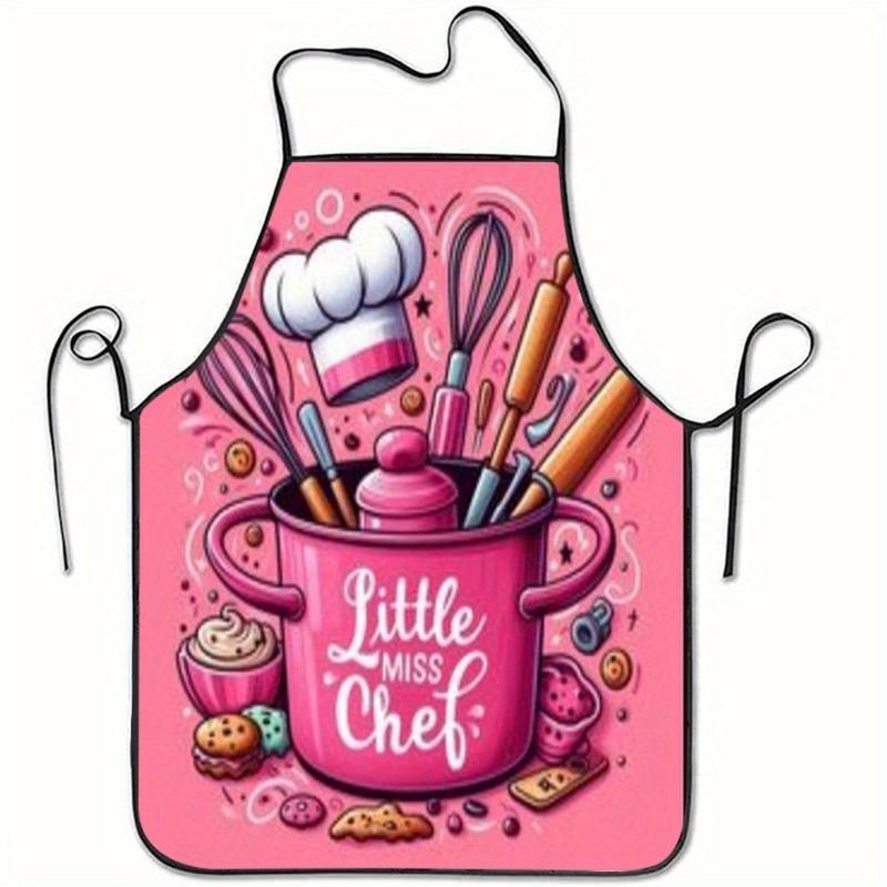 1pc Pink Sleeveless Apron with Dessert-Themed Design - Cupcake & Pastry Print Kitchen Apron Suitable for Home Baking, Polyester
