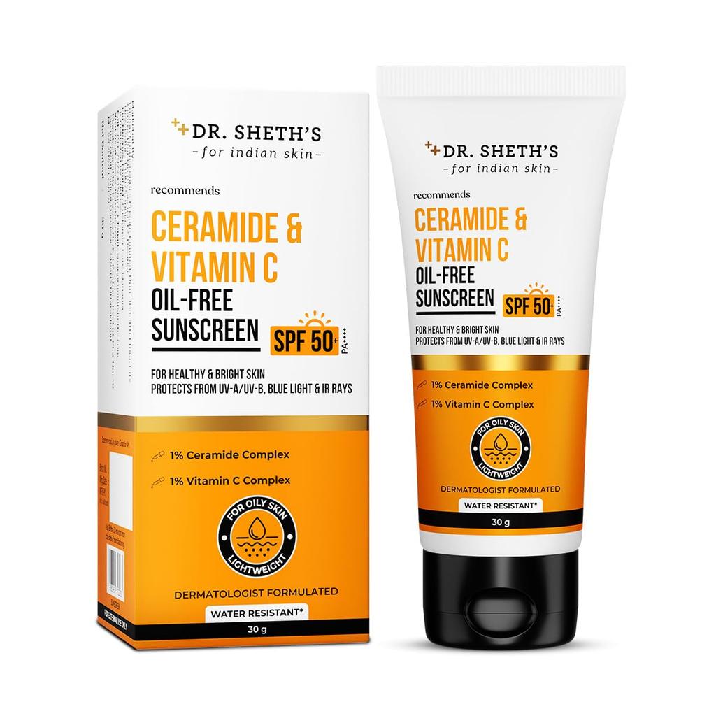 Dr. Sheth's Ceramide & Vitamin C Oil-Free Sunscreen SPF 50+ PA++++ For Healthy Bright Skin 30 g