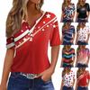 Жен. Футболка С принтом Пуговицы С короткими рукавами Повседневные Выходные Мода Классический V-образный вырез Обычный Верх