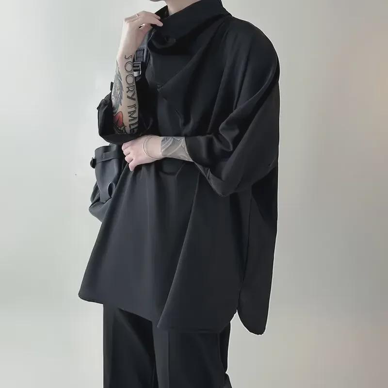 2024 Мужская футболка в китайском стиле высокого качества с короткими рукавами и высоким воротником, свободная драпировка