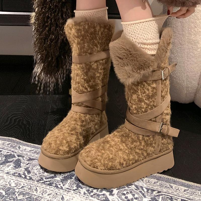 Designer Women's High Boots Flats Platform Warm Cotton Shoes Fashion Snow Botas Short Plush Sport Winter Mujer Ladies Boots