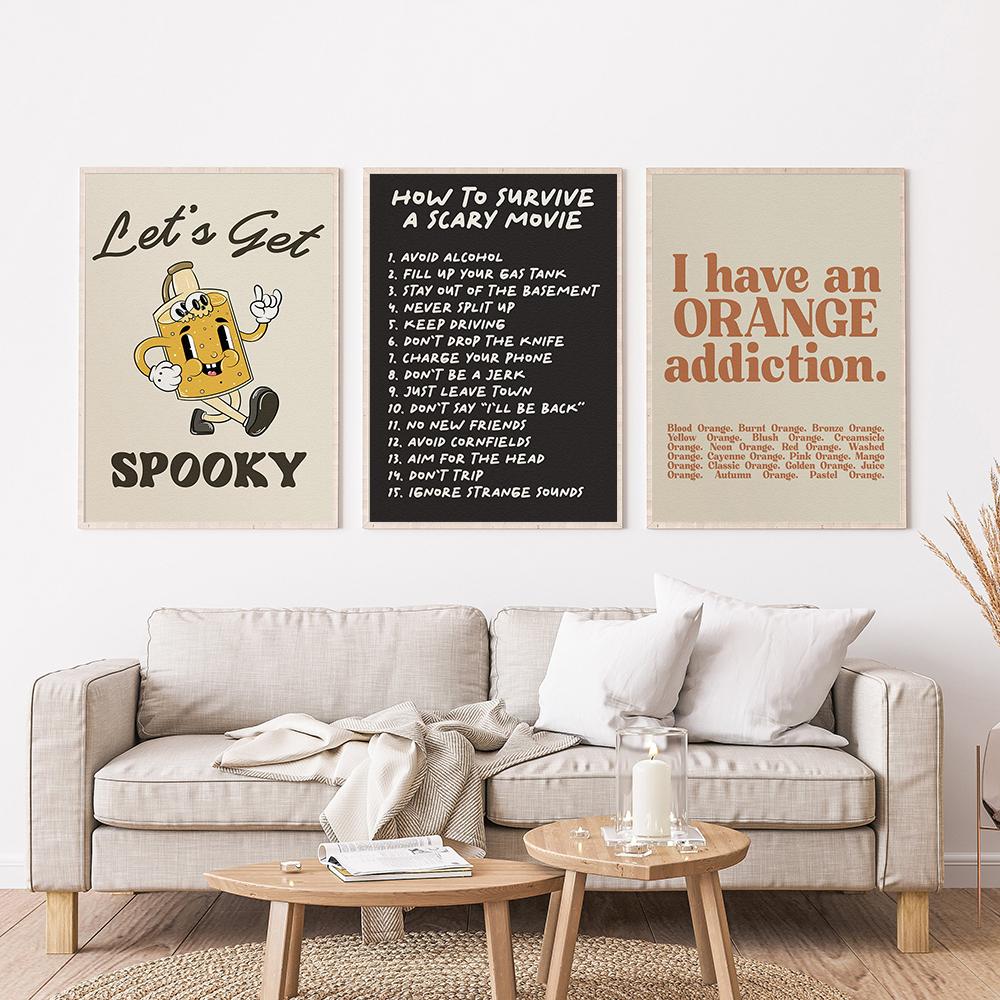 Halloween Spooky Witchy Skeleton Ghost Poster Prints Canvas Painting Cartoon Quote Wall Art Picture for Kids Room Home Decor