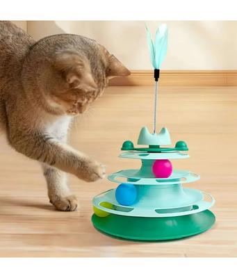 Интерактивная игрушка для кошек Башня для котят Вращающаяся дорожка Роликовые шарики Игрушки с перьями Принадлежности для тренировки питомцев Игрушка для кошачьей башни
